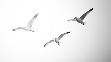 Obraz premium Graceful Seagulls in Flight Against a Crisp White Background: Isolated Avian Wonders from the Sea