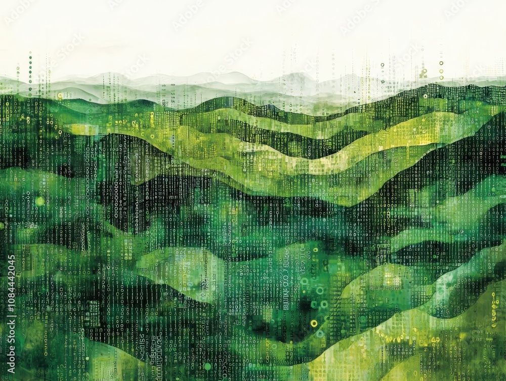 Poster binary code landscape surreal environment digital art nature artistic viewpoint conceptual explorati