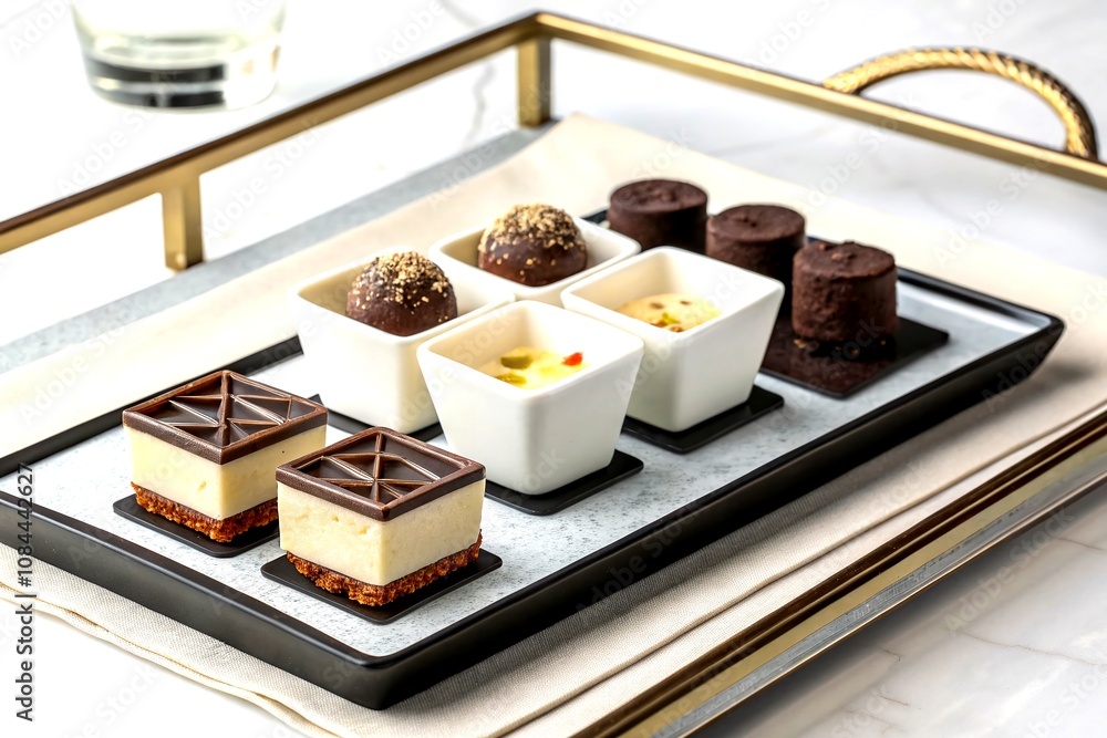 Poster elegant architectural photography of sample shots on a beautifully arranged tray showcasing modern d