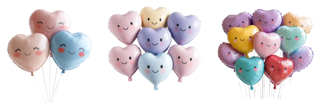 adorable heart shaped balloons with smiling faces colorful design transparent background - Powered by Adobe