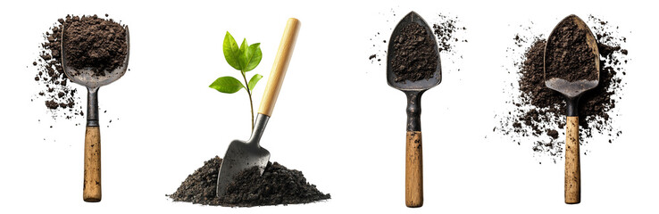Garden tools soil plant greenery utensils set transparent background