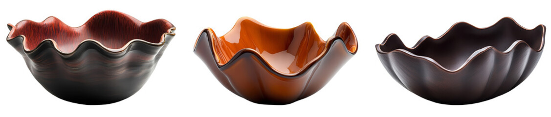 Obraz premium Elegant decorative glass bowls with intricate wavy edges transparent background