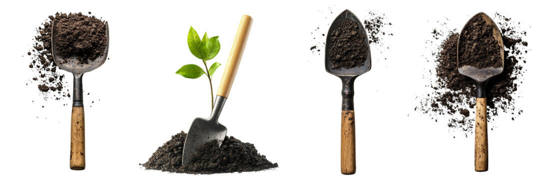 Garden tools soil plant greenery utensils set transparent background