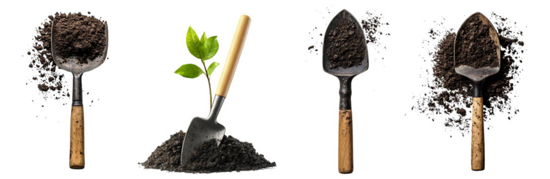 Garden tools soil plant greenery utensils set transparent background