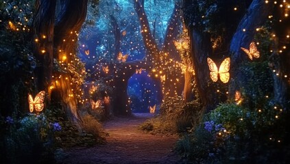 Magical forest, fairies and lights
