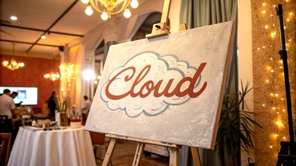 Elegant Cloud Logo on Canvas in Vintage Style Photography for Creative Space Inspiration, Showcasing Artistic Aesthetics, Dreamy Backgrounds, and Soft Textures