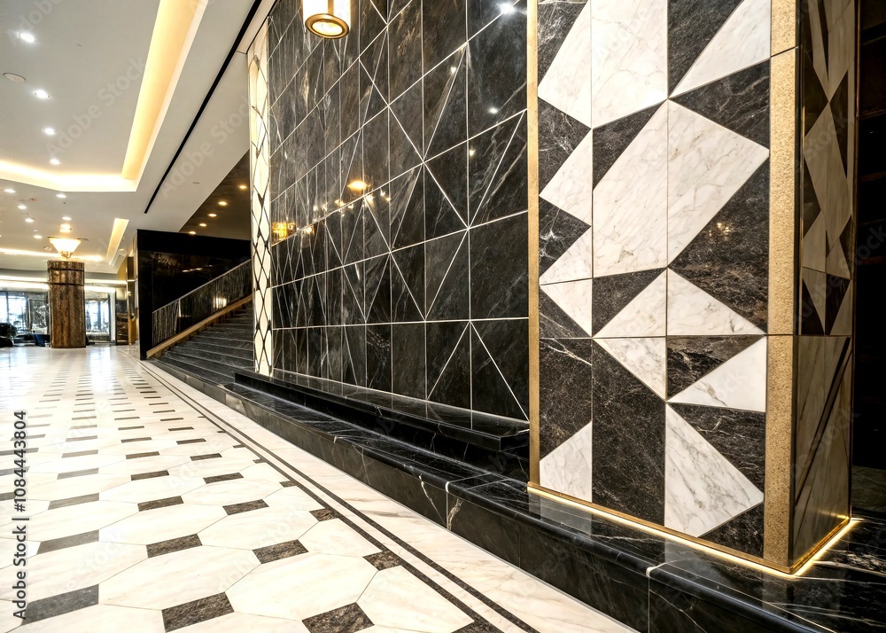 Poster elegant dark marble tiles in geometric pattern showcasing sophistication for modern interior design 