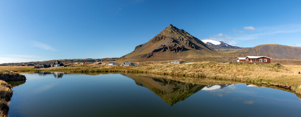 Pyramid mountain reflecting in a lake