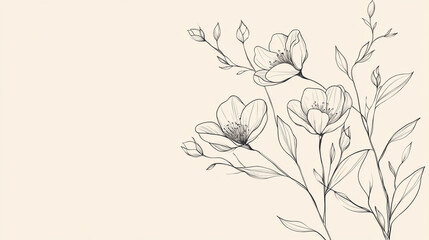 A beautiful floral design features intricately drawn blossoms and leaves in black and white