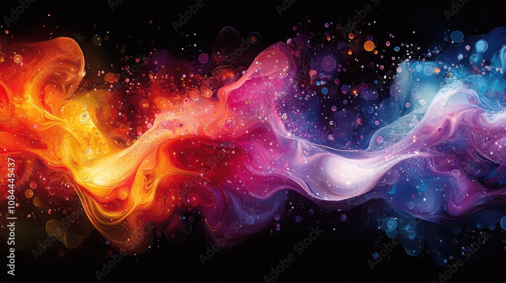 Poster flowing data stream digital environment visual content dynamic interaction information concept