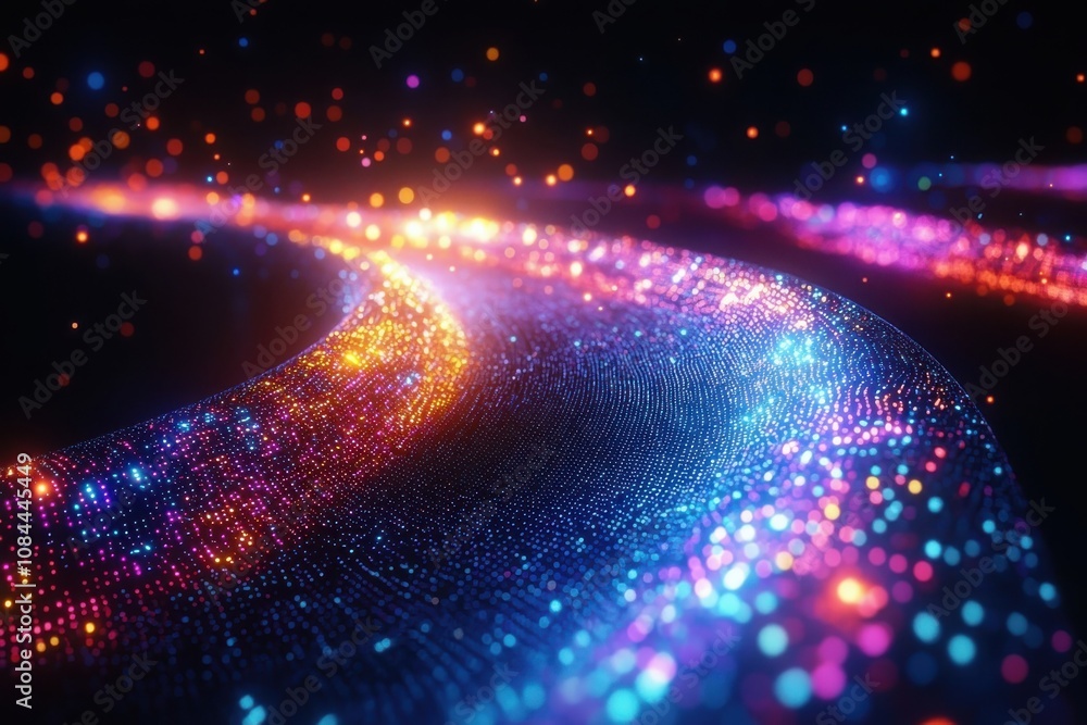Poster visualizing data flow digital stream dynamics virtual space interactive media technology insights da