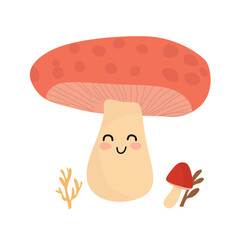 Cute Cartoon Mushroom with Smiling Face