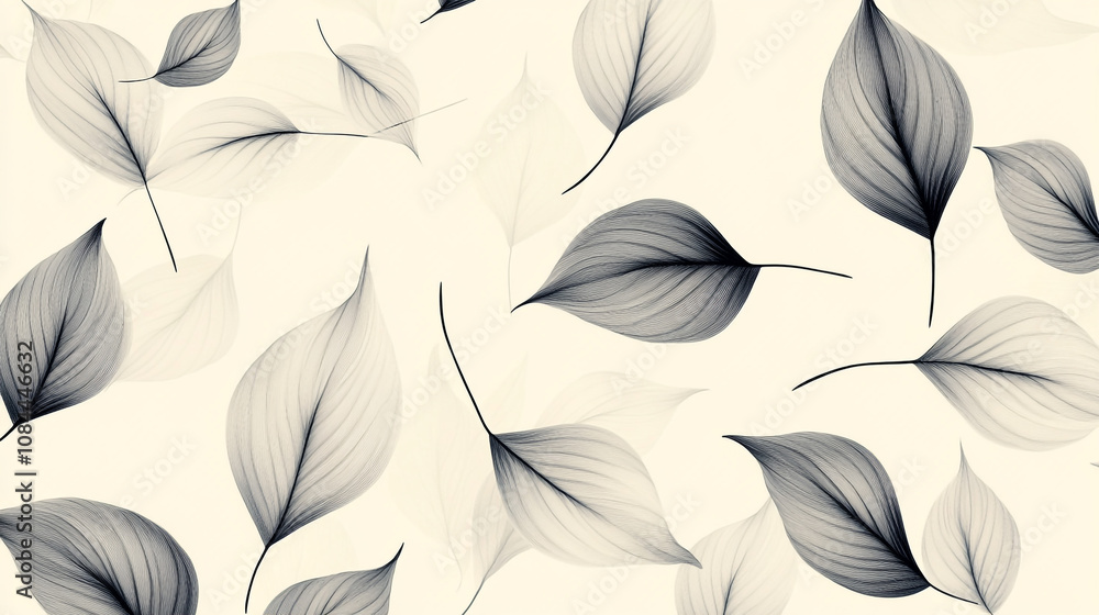 Poster elegant arrangement of translucent leaves on a light background creating a serene atmosphere