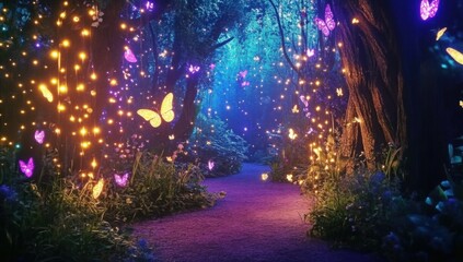 Magical forest, fairies and lights