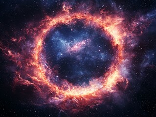 A vibrant cosmic explosion captured in deep space, showcasing swirling nebula and luminous stars.