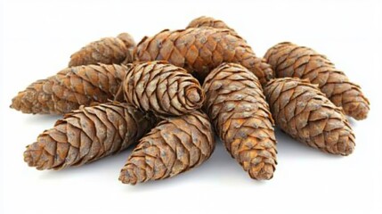 Fir cones isolated in a close-up on a white background. 