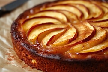 Fototapeta premium Golden Apple Tart with Cinnamon on Rustic Background