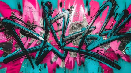 Vibrant Urban Graffiti Art: A Bold Expression of Color and Style Featuring Striking Pink and Teal Accents Against a Grungy Background for Modern Decor and Creative Projects