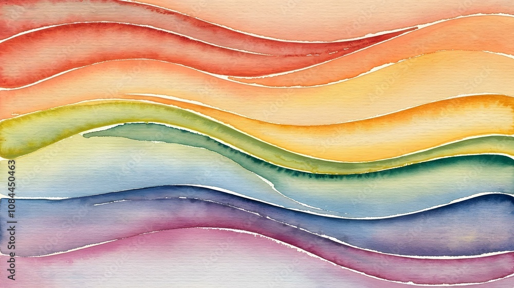 Poster elegant watercolor waves: a serene abstract composition featuring soft hues in flowing patterns, per