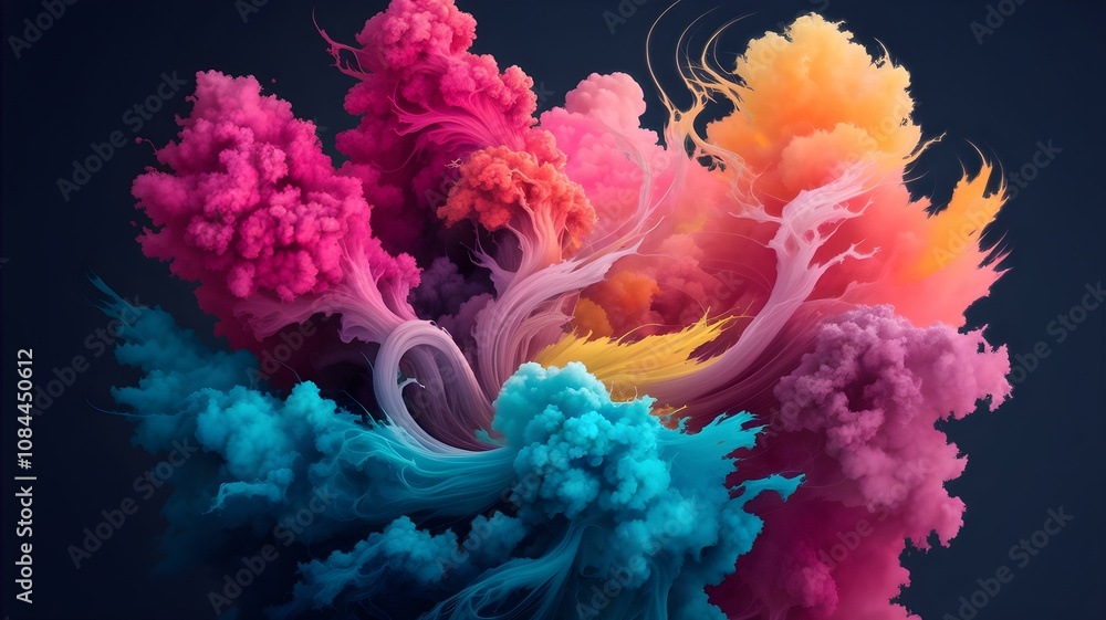 Aufkleber dynamic abstract explosion: a vivid display of colorful swirls and cloud-like forms, perfect for mod