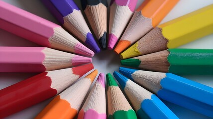Fototapeta premium Colorful Collection of Crayons: A Vibrant Circle of Colorful Pencils Ready for Creative Projects, Perfect for Art, Education, and Inspiration