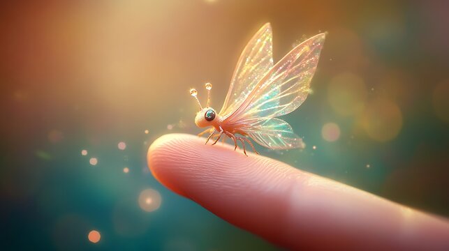A butterfly on finger in fantacy world