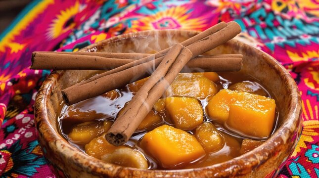 Calabaza en Tacha With Cinnamon Sticks, Pumpkin In Syrup, Mexican Food Menu Photography