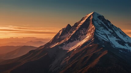 Naklejka premium Mountain silhouette against sunset - travel and nature.