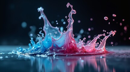 Splashes of colored liquid on a black background