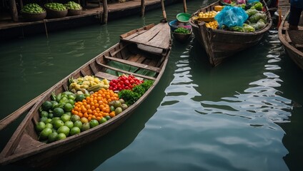 Obraz premium boat with vegetables and fruit
