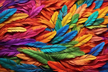 Rainbow Feather Background, Rainbow Colorful Feather Wallpaper, Multicolor Feathers Background, Colorful Feather Texture, AI Generative