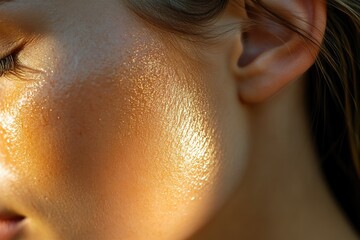 Macro photo of sunscreen swatch on sunlit skin