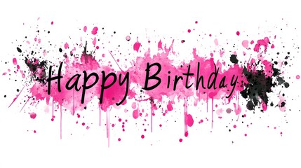 Obraz premium Happy Birthday Colorful Phrase, Pink and Blue, Art Design, Abstract Image, Texture, Pattern Background, Wallpaper, Cover and Screen of Smartphone, PC, Laptop, 9:16 and 16:9 Format