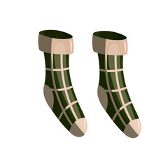 Cozy warm green socks clipart.Vector illustration isolated on white background. New Year and Christmas designs.