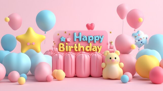 Happy Birthday Colorful Phrase, Pink and Blue, Art Design, Abstract Image, Texture, Pattern Background, Wallpaper, Cover and Screen of Smartphone, PC, Laptop, 9:16 and 16:9 Format