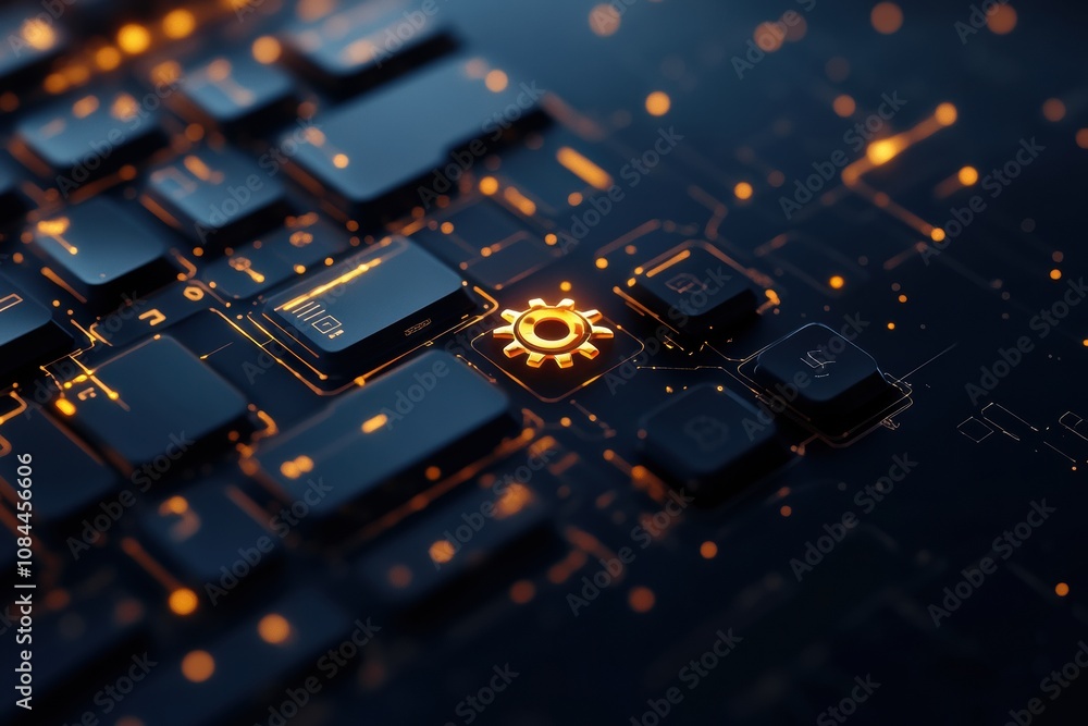 Leinwandbilder the image captures a keyboard with a prominent gear icon, symbolizing technology and creativity in a