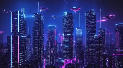 Fototapeta premium Futuristic Neon City at Night