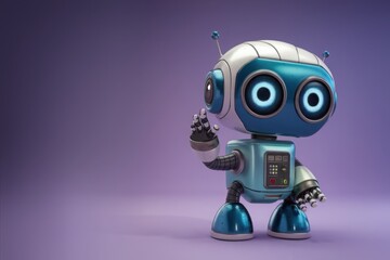 Positive cute robot pointing at a space. Copy space