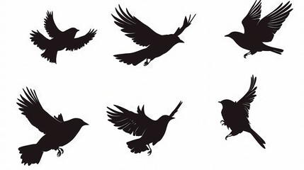 Obraz premium Flying birds png silhouette sticker, animal illustration on transparent background. Silhouette. Illustration