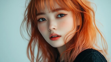 Obraz premium Portrait of a woman in red long hair, beauty salon concept.