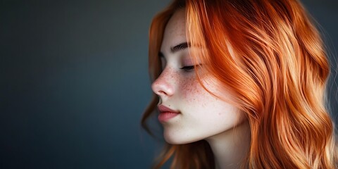 Fototapeta premium Portrait of a woman in red long hair, beauty salon concept.