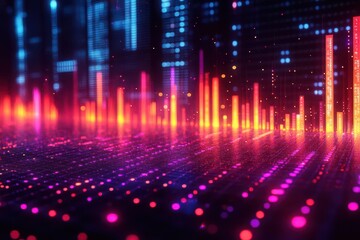 vibrant bar charts fluctuating with colors representing stock market trends, showcasing the ups and downs of financial investments. the dynamic visuals reflect the lively nature of the banking world