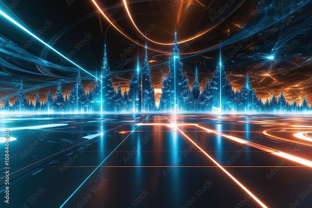 Poster futuristic fractal cityscape background with advanced illumination and dynamic design