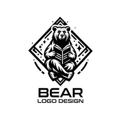 Bear Reading Vector Logo Design