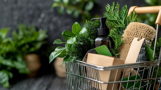 Shopping for eco-friendly products urban market lifestyle image green environment close-up view sustainability concept