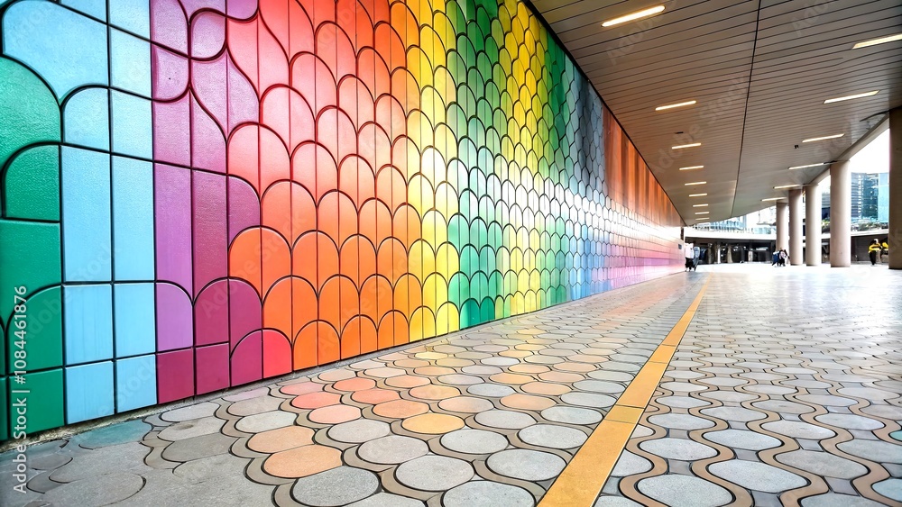 Poster funky pill-shaped gradient lines surface pattern design for print, featuring stylish geometric tiles