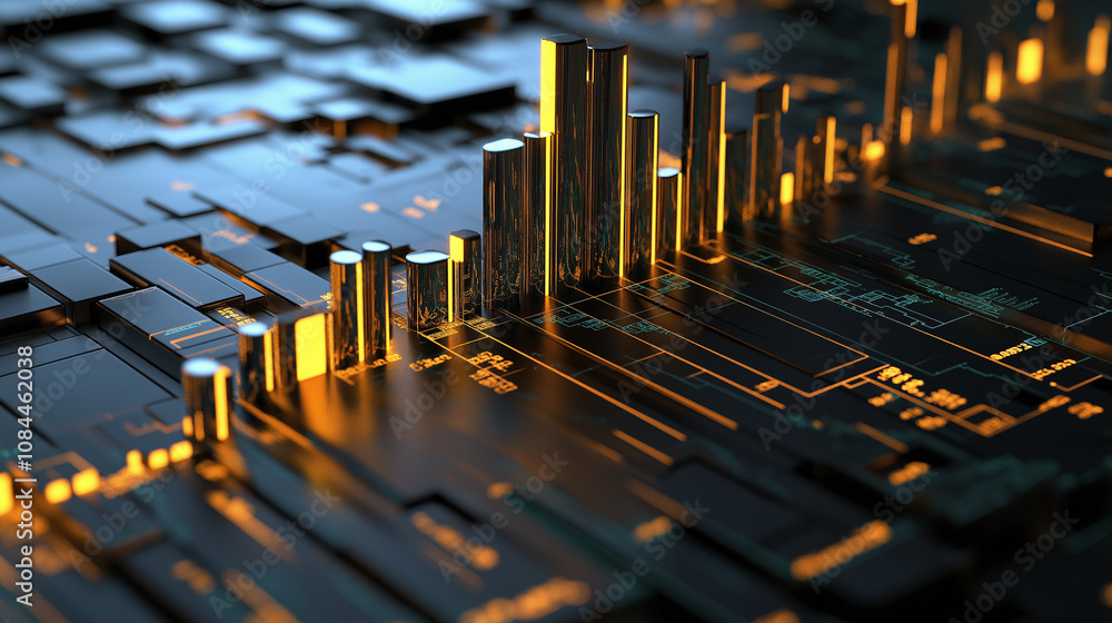 Aufkleber a captivating close-up of a digital circuit board, featuring intricate patterns and glowing gold acc