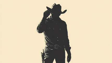 A striking silhouette of a cowboy tipping his hat, capturing the essence of western culture and rugged individuality. Silhouette. Illustration