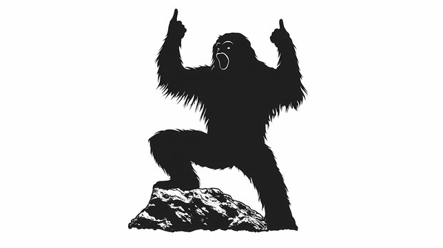 recommend clip art: Black bigfoot sasquatch doing rock on hand gesture icon silhouette isolated. Silhouette. Illustration