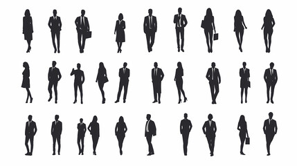 Diverse group of business people silhouette set isolated on white. Silhouette. Illustration